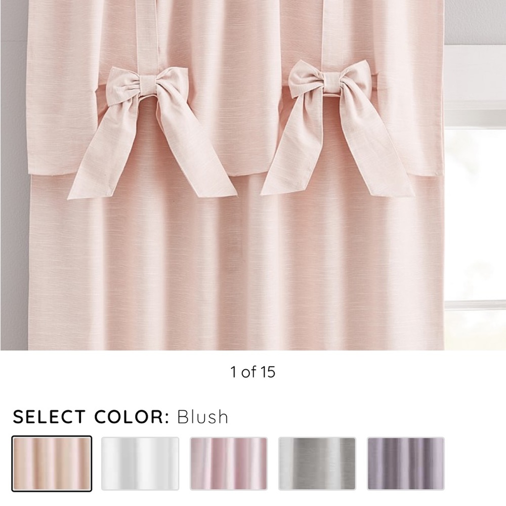Like new pink Pottery Barn Kids Evelyn Linen Bow Blackout Curtain, 2 Panels